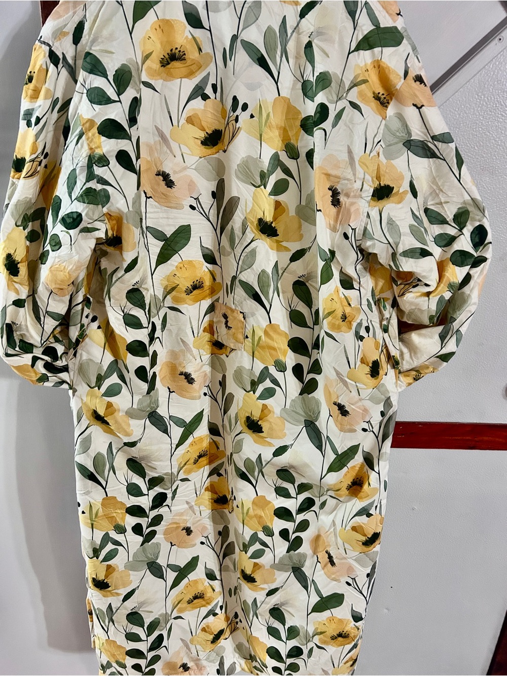 Hooded Sherpa Robe - Yellow Floral Print - Picture 5 of 9
